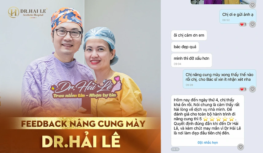 Bác sĩ Dr.Hải Lê thăm khám và đánh giá tình trạng sa trễ cung mày trước khi nâng cung mày